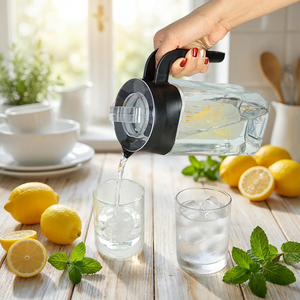 Pichet à eau <span class=keywords><strong>en</strong></span> <span class=keywords><strong>verre</strong></span> de 1100ml pour infusion de fruits et de thé avec couvercle et poignée <span class=keywords><strong>en</strong></span> <span class=keywords><strong>plastique</strong></span> - Product Image 5
