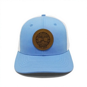 Casquette Trucker en Maille Bleu Clair avec Logo Personnalisé en Cuir, 6 Panneaux, Style Décontracté Quatre Saisons pour Tous, Fabriquée au Vietnam, Fournisseur - Product Image 1