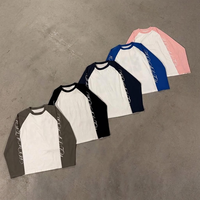 T-shirt Raglan Homme à Manches Longues Color Block Style Baseball avec Impression Personnalisée sur les Manches, Coupe Oversize, Streetwear Décontracté, Vente en Gros, Personnalisation OEM
