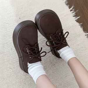 Mocasines Vintage de 2 Colores con Plataforma y Cordones para Mujer, Zapatos Planos de 2 Colores con Cordones - Product Image 1