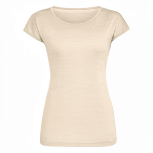 Camiseta de Manga Corta de Lana Merino con Cuello Redondo para Mujer, al por Mayor, de Alta Calidad, OEM, Color Dorado - Product Image 1