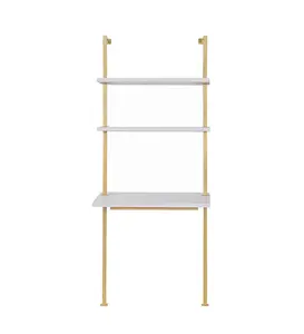 hot sale golden metal white 2-Shelf modern Wall Mount Ladder Table Writing Desk