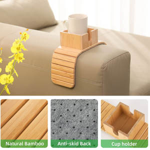 Bandeja de reposabrazos de sofá de bambú con portavasos desmontable, mesa de brazo de sofá antideslizante plegable para almacenamiento de teléfono de aperitivos y bebidas - Product Image 6