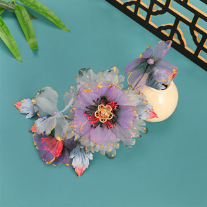 25 Horquillas Originales de Alta Gama Estilo Hada, con Degradado Morado y Detalles Dorados, para Peinados Hanfu y Estilo Tang, con Diseño de Flor Ondulada - Product Image 1
