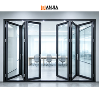 Porte pliante moderne à cadre étroit en aluminium, porte accordéon pour commerce, bureau, vitrine, porte pliante en verre trempé