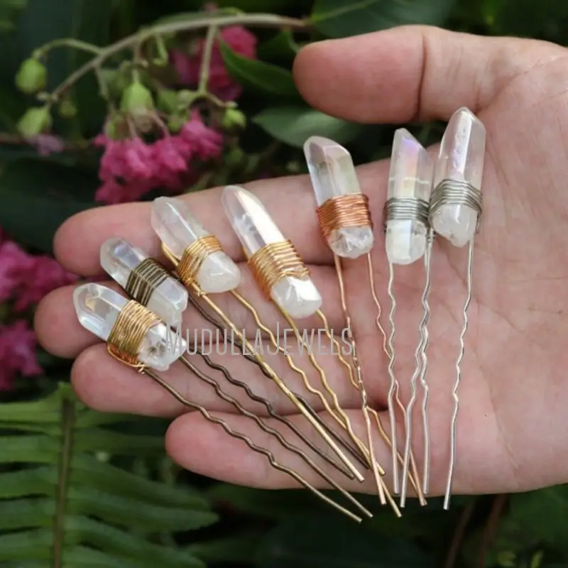 HJ39413มินิคริสตัลหมุดผมสีขาว Ab Mystic คริสตัลไทเทเนียม Hairpins ขัดควอตซ์คลิปผมแองเจิลหวานอุปกรณ์เสริมผม