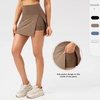 Culottes de tennis de yoga légères à taille haute pour femmes Jupe de fitness anti-exposition à séchage rapide avec motif solide Short 1 pièce