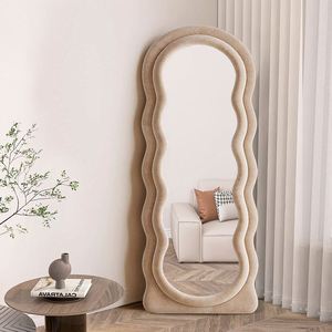 Mesa de tocador de salón con marco ondulado de franela de fábrica con espejo de pared de cuerpo entero, 3 mm de grosor, patrones ondulados para decoración del hogar - Product Image 3