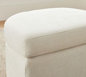 Muebles de sala de estar blanco crema pequeño acolchado redondo terciopelo copetudo reposapiés Gideon otomano con almacenamiento - Product Image 3