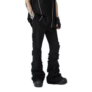 Jeans Negros Juveniles de Estilo Urbano, Rectos, con Parches, de Calidad Personalizada, Estilo Hip Hop Rock - Product Image 1