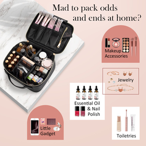 Travel Makeup <b>Bag</b> Leather Zipper Closure Adjustable Dividers Multi-Function Cosmetic Organizer Fashion Durable Toiletry <b>Bags</b> - Product Image 2