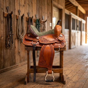 Selle de course de luxe en cuir de buffle véritable, fabriquée à la main en Inde, style anglais, avec arceau en bois et bride pour cheval, modèle NA81 de BS International - Product Image 1