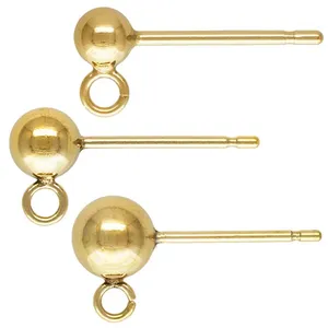 Hot Sale Studs Earrings Findings for Women Jewelry Making 14K Gold Filled Round Bead Earrings