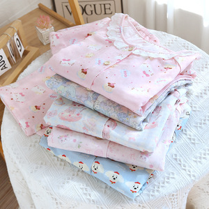 100% Cotton Leisure Simulation Silk New Spring and Summer Models love Long-sleeved Pyjamas Ladies Can Be Worn Outside Home Wear - Product Image 3