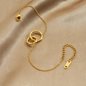 Double Ring Interlocking Pendant Chain Bracelet Gold Plated Geometric Unisex Jewelry - Product Image 3