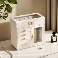 Boîte à bijoux en cuir PU à grande capacité avec plusieurs tiroirs, organisateur de bijoux rotatif vertical, étui de rangement pour bagues, colliers, boucles d'oreilles