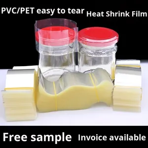 Botella transparente PET PVC PET Película termorretráctil Stock Película de sellado de plástico abierto de dos extremos para tapa de botella de vidrio para uso de gelatina - Product Image 2