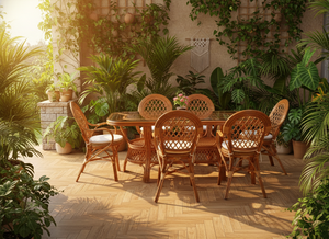 Juego de Comedor JAVA de Ratán/Mimbre, Juego de Mesa de Comedor Larga Tradicional de Indonesia, Muebles de Hotel y Villa, Calidad Premium, Cómodo - Product Image 3