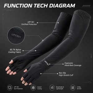 Mangas de brazo de protección solar Anti UV con pantalla táctil de hielo de enfriamiento de verano unisex con guantes de medio dedo - Product Image 3