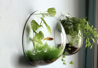 Aquarium mural ovale en plastique transparent, bol pour poissons de 2,5 L, aquarium silencieux pour salon, chambre à coucher, cuisine