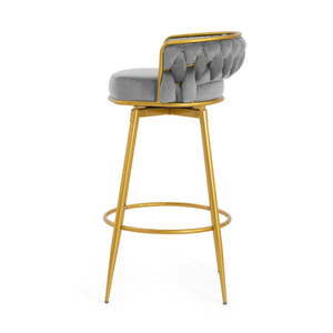 Swivel <b>Adjustable</b> Counter Height <b>Bar</b> <b>Stools</b> Set of 2 Modern Dining with Hand-Woven Backrest & Gold Metal Legs - Product Image 4
