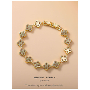 Shining Pearl Flower Zircon <b>Bracelet</b> 16k Gold Plated Micro Pave Everyday Wear Jewelry - Product Image 4