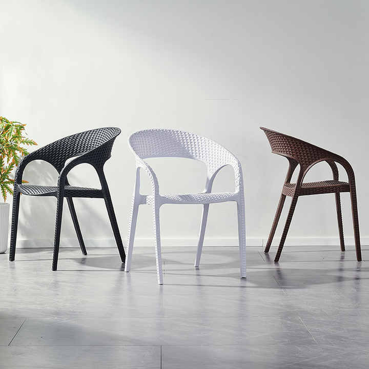 Outdoor Recreation Stackable Plastic Rattan Chair Garden Courtyard Balcony Chairs with Armrests ...