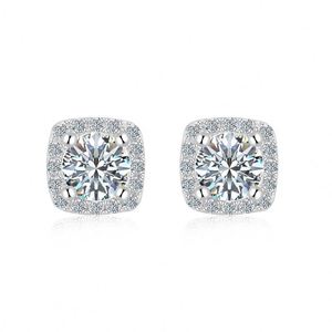 Dylam Classic Style Fine Jewelry S925 Silver Square Shape 5mm D VVS1 Moissanite Stone <b>Infinity</b> Love Dainty Stud <b>Earrings</b> - Product Image 1
