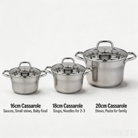 Ensemble de casseroles classiques haut de gamme en acier inoxydable pour induction, avec couvercles en verre, poignées résistantes à la chaleur, compatibles lave-vaisselle et écologiques