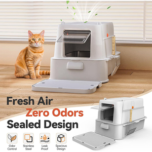 Fábrica al por mayor diseño mínimo caja de arena para gatos de acero inoxidable entrada lateral semicerrada plástico Pee Shield gato portátil - Product Image 6