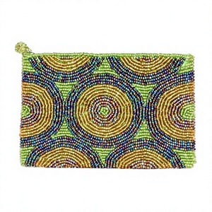 Porte-monnaie perlé fait main pour femme, fermeture éclair, style bohème géométrique, petit portefeuille coloré en toile de polyester, vente en gros - Product Image 1