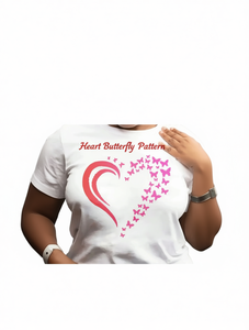 T-Shirt da Donna per San Valentino con Collo Tondo, Motivo Cuore e Farfalla, Moda Casual, Manica Corta, 100% Cotone Jersey - Product Image 1