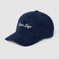 Casquette de baseball en velours côtelé bleu marine avec broderie de logo personnalisé, casquette unisexe décontractée style streetwear, casquette à visière incurvée réglable