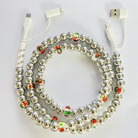 Câble de charge perlé 4-en-1 avec perles imprimées de dessins animés, multi-connecteurs USB Type C Lightning, cordon de chargeur de téléphone tendance