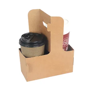 Aangepaste Papier Bekerhouder 2 Koffie Papier Cup Kraft Houder Nemen Weg Carrier