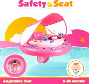 Flotador de Piscina para Bebés con Diseño Oceánico Rosa, con Toldo Solar Extraíble UPF50+ y Asiento de Seguridad Ajustable - Product Image 4