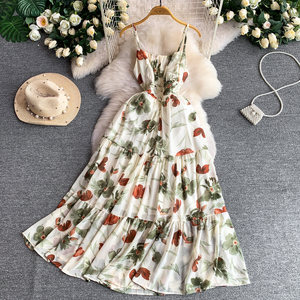 Robe Camisole <span class=keywords><strong>Vintage</strong></span> en Mousseline Florale Style Resort Français pour Femme, Été 2026, Taille Élastique, Coupe Ample, Volants - Product Image 5