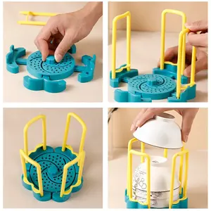 Estante para tazones, soporte retráctil para tazones de escritorio, estantes duraderos para almacenamiento de tazones, estante de plástico para drenaje de agua, organizador de cocina extraíble - Product Image 5