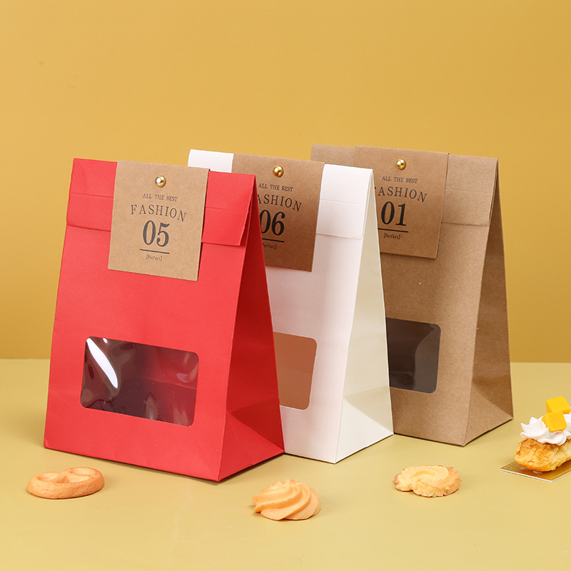 Custom Logo Print Food Bread Brown Kraft Paper Bags With Window for Cookie