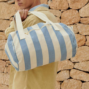 Borsa Tote in Tela a Righe con Logo Ricamato Personalizzato, Tasca Frontale, Oversize per lo Shopping - Product Image 2