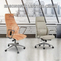 Chaise de bureau exécutive ergonomique moderne avec revêtement en cuir véritable, hauteur réglable, base en acier inoxydable, dossier haut et fonction pivotante
