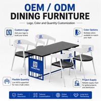 Ensemble de table à manger moderne et durable avec plateau en bois et structure en fer, mobilier de restaurant pour hôtels et centres commerciaux, utilisation en intérieur