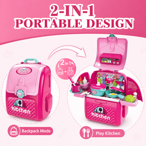 Ensemble de jeu de <span class=keywords><strong>cuisine</strong></span> portable 2 <span class=keywords><strong>en</strong></span> 1 pour enfants, sac à dos de <span class=keywords><strong>cuisine</strong></span> avec casseroles, poêles et ustensiles, jouet de jeu de rôle, vente <span class=keywords><strong>en</strong></span> gros - Product Image 3