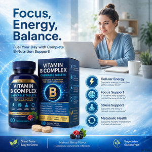 Suplemento Masticable con Sabor a Bayas y Complejo <span class=keywords><strong>B</strong></span>, Vitaminas <span class=keywords><strong>B</strong></span> Activas para Reparar el Cabello y Rejuvenecer la Piel, Apoyo Nutricional, Venta al Por Mayor - Product Image 2