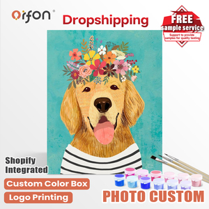Kit de <span class=keywords><strong>peinture</strong></span> <span class=keywords><strong>par</strong></span> numéros Orfon Dropshipping, portrait d'animal mignon <span class=keywords><strong>et</strong></span> créatif - Couronne florale, Golden Retriever, art pour la décoration de la maison, bricolage - Product Image 1