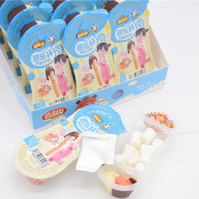 Produsen Makanan Ringan Cina Pesanan Khusus Anak-anak Putih Marshmallow Celup Dalam Saus Coklat dan Pemecah Permen 4 Dalam 1 Kotak Permen untuk Anak-anak