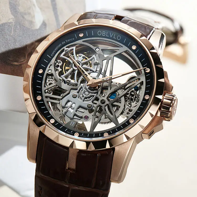 Nuovo marchio personalizzato regalo di Natale di lusso movimento automatico Hombre obblvlo scheletro da uomo Relojs polso orologio meccanico per gli uomini