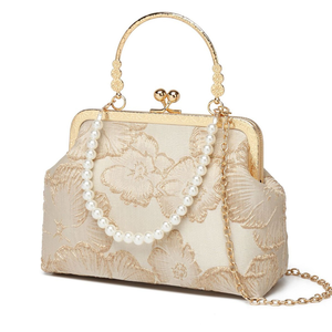 Nouveau sac à main de style chinois Guofeng inspiré du Qipao, élégant, raffiné, avec fermeture à fermoir, poignée en perles, sac fourre-tout - Product Image 1