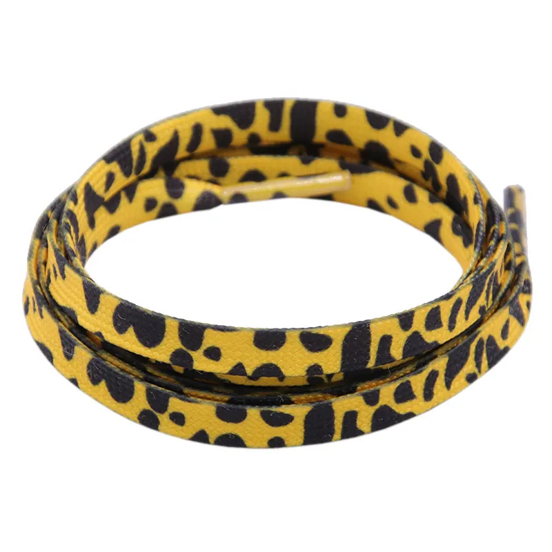 Weiou New Arrivals Leopard printed pic shoelaces 7mm Polyester Digital Printed Leopard Flat Sports For Adults Fashion