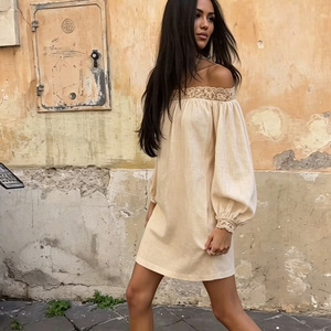 Fashion Design Off The Shoulder Lace Trim Women Mini <b>Dress</b> Puff Sleeve <b>Boho</b> Loose Fit <b>Summer</b> Casual Women's <b>Dress</b> - Product Image 3